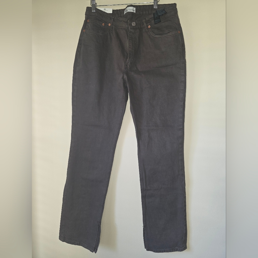 Zara Brown Jeans Pants Ankle Split Hem  Women's Minimalist Casual Chic 90's